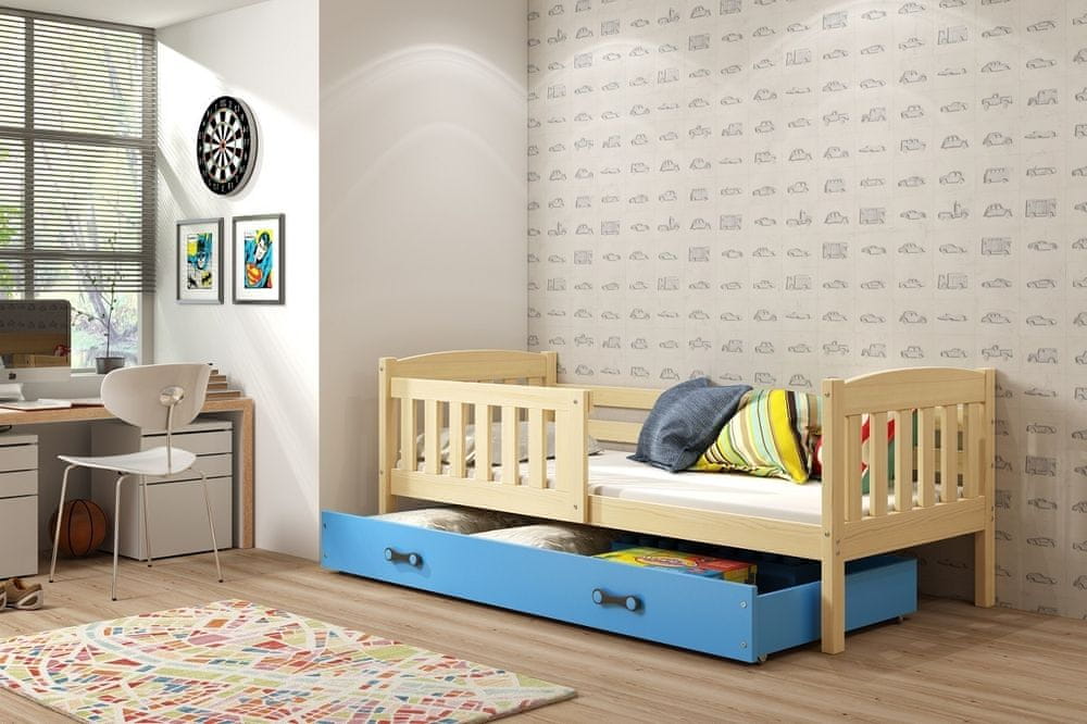 eoshop Detská posteľ Kubus - 1 osoba, 80x190 s úložným priestorom - Borovica, Modrá
